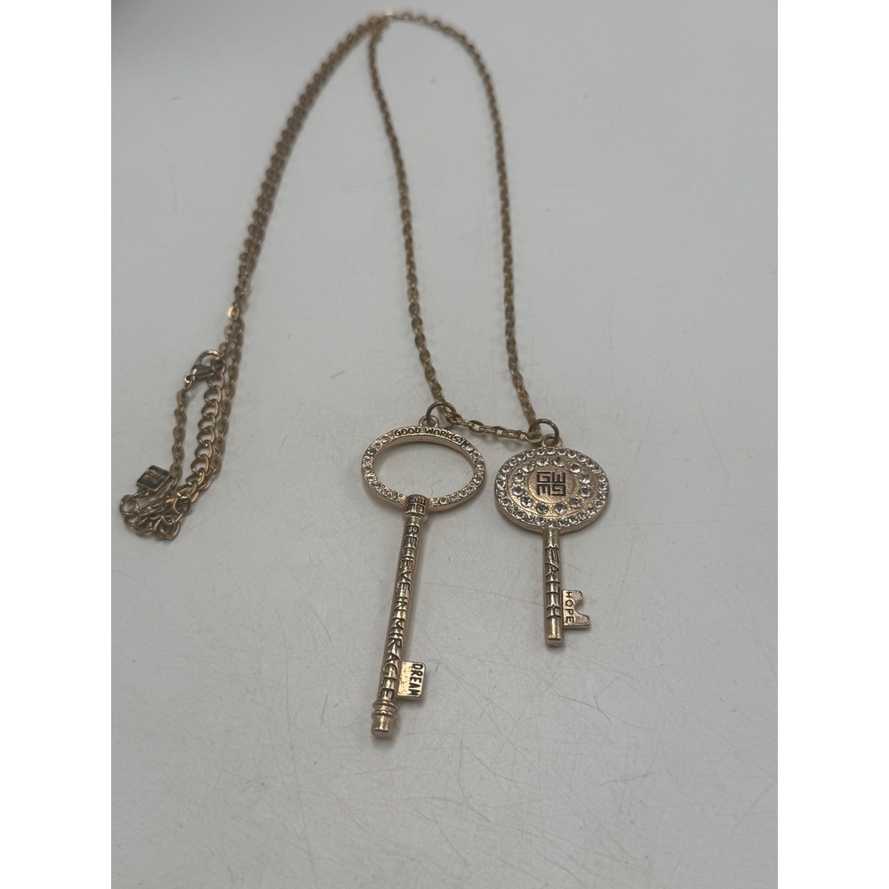 Good Works Make A Difference Gold Tone Double Key Crystal Necklace Faith Dream